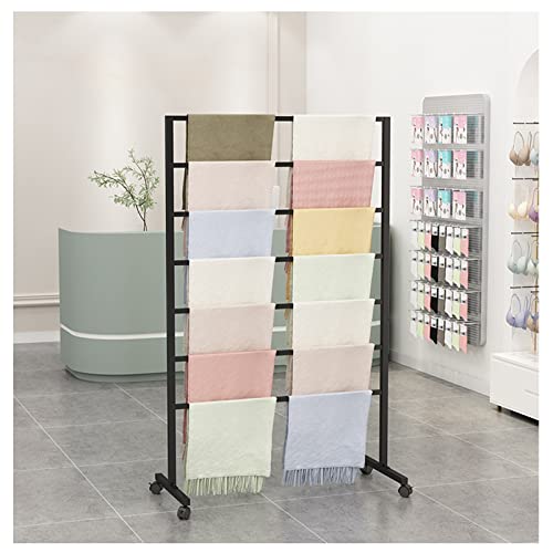 Produktpräsentationsregal, Schalständer mit Rollen, Handtuchständer for Geschäfte, rollender freistehender Hosenhalter aus Metall, Regal for Geschenkpapiere(Black,100x40x145cm) von ZGHQHCDRH