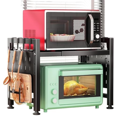 Regal für Mikrowellenherd, Mikrowellen-Ständerregal, robustes Regal mit Schneidebrettern, Ständer for Küchenregale, Arbeitsplatten-Organizer mit 4 Haken, trägt 82 kg von ZGHQHCDRH