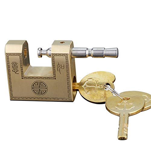 Retro-Vorhängeschloss mit horizontalem Schlüssel, schweres Kupfer-Sicherheitsschloss, 3 Schlüssel, Breite 50 mm, 60 mm, 70 mm(Copper,50x46mm) von ZGHQHCDRH