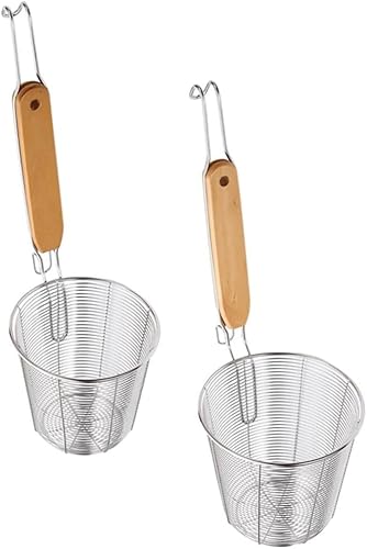 Sieb, 2 Stück Nudelkörbchen aus Netzgewebe mit Holzgriff, Spinnensieb aus Edelstahlgeflecht, Kochkorb for Blanchieren, Nudelsieb, Abtropfsieb for Nudeln, Spaghetti, Knödel von ZGHQHCDRH
