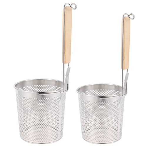 Sieb, 2 Stück Spinnensieb mit Holzgriff, Edelstahlgeflecht, dünne Spaghetti- und Pastasiebe, tiefes Sieb, Schaumlöffel, Nudel-Blanchierkorb for Knödel, frittierte Lebensmittelkörbe von ZGHQHCDRH