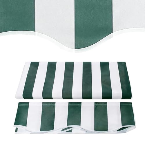 Strapazierfähiger Ersatzstoff for einziehbare Markisen mit Streifen – wasserdichtes Sonnenschutzdach aus Polyester for die Terrasse im Freien(Green,600x300cm) von ZGHQHCDRH