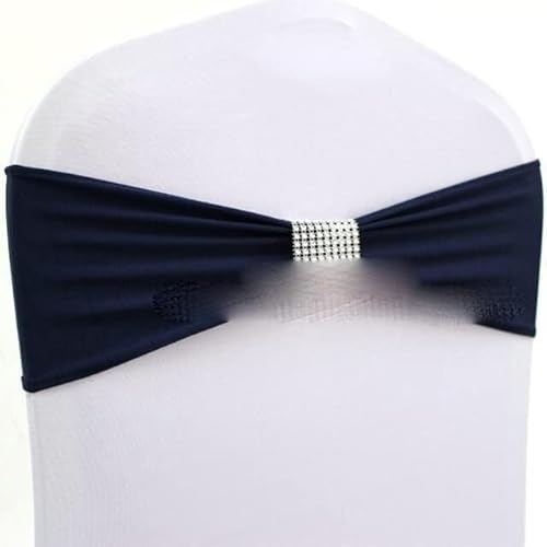 Stuhl-Schleifen, Stuhlschärpen, 10 Stück, elastische Stuhlschärpen aus Spandex, Schleifen mit Diamantschnalle, Hotel-Party-Event-Dekoration, Stretch-Hochzeitsstuhlschärpen-Krawatte(Navy Blue) von ZGHQHCDRH
