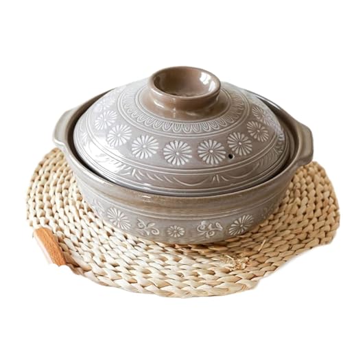Tonauflaufform, Keramik-Hot Pot, hitzebeständiger Schmortopf mit Deckel, runder Tontopf aus Steingut, Reiskocher for Eintopflaune(1L) von ZGHQHCDRH