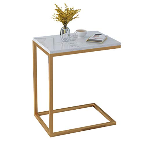 ZGHQHCDRH Beistelltisch, Beistelltisch Schlafzimmer Nachttisch Kleiner Tisch Marmor Textur Gehärtetes Glas + Schmiedeeisen Sofa Seite Nachttisch(50X30X60CM) von ZGHQHCDRH