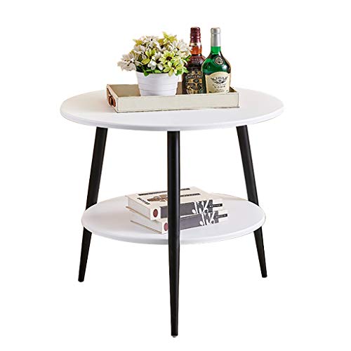 ZGHQHCDRH Beistelltisch, Doppelter runder Kleiner Couchtisch, Massivholzimitat im nordischen Stil, Leichter Luxus-Nachttisch/Ecktisch(50X60CM) von ZGHQHCDRH