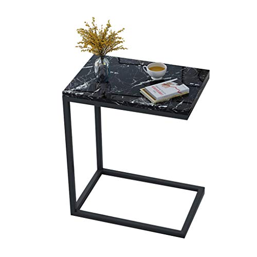 ZGHQHCDRH Beistelltisch, Nachttisch for Schlafzimmer, Kleiner Tisch, Marmorstruktur, gehärtetes Glas + Nachttisch aus Schmiedeeisen for Sofas(40X30X65CM) von ZGHQHCDRH
