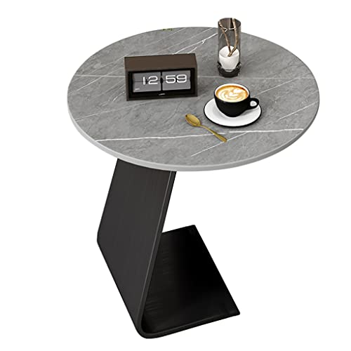 ZGHQHCDRH Beistelltisch, Nachttisch for Schlafzimmer mit Steinplatte, Kleiner runder Ecktisch fürs Wohnzimmer, multifunktionale Regallasche mit Eisenhalterung(Gray,50CM) von ZGHQHCDRH