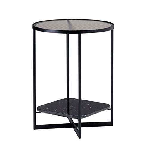 ZGHQHCDRH Beistelltisch, Schlichter doppelschichtiger Ecktisch, Nachttisch/Couchtisch aus Eisenmarmor, Leichter luxuriöser Glas-Beistelltisch fürs Schlafzimmer(Black) von ZGHQHCDRH