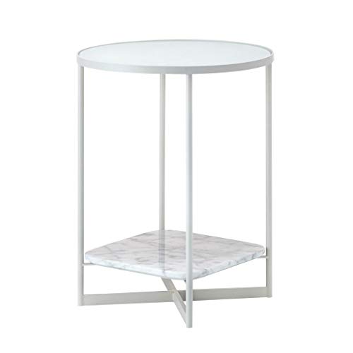 ZGHQHCDRH Beistelltisch, Schlichter doppelschichtiger Ecktisch, Nachttisch/Couchtisch aus Eisenmarmor, Leichter luxuriöser Glas-Beistelltisch fürs Schlafzimmer(White) von ZGHQHCDRH
