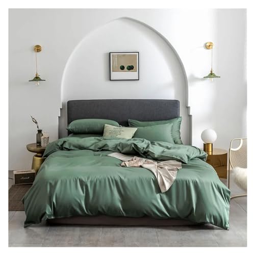 ZGHQHCDRH Bettwäsche-Set bestehend aus Vier Teilen: Dunkelgrünes Bettwäsche-Set aus 100% ägyptischer Baumwolle for Doppelbetten, Queen-Size-Betten, Bettlaken und Bettbezug(J,Twin) von ZGHQHCDRH