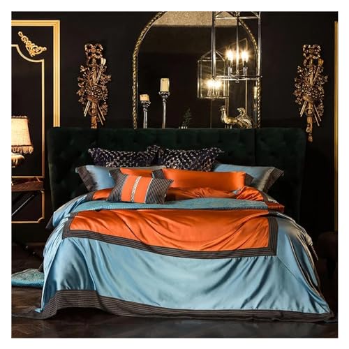 ZGHQHCDRH Bettwäsche-Set bestehend aus Vier Teilen: Stickerei Patchwork Bettbezug Luxus Golden Satin Baumwolle Bettwäsche Set Bettlaken Tagesdecke Kissenbezüge(D,Flat Bed Sheet-King 4PCS) von ZGHQHCDRH