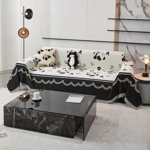 ZGHQHCDRH Chenille Grand Plaid et Couvre-lit Lavable Jeté de Canapé Noir 180 x 420 cm Protection Canapé avec Franges Délicates Décoration Élégante et Confortable von ZGHQHCDRH