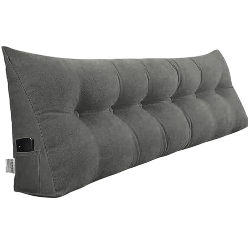 ZGHQHCDRH Dreieckiges Lesekissen für Bett oder Sofa Abnehmbarer Bezug Komfortkissen für Kopfteil Babystütze 180x50x20 cm Dunkelgrau Weiches Rückenlehnenkissen von ZGHQHCDRH