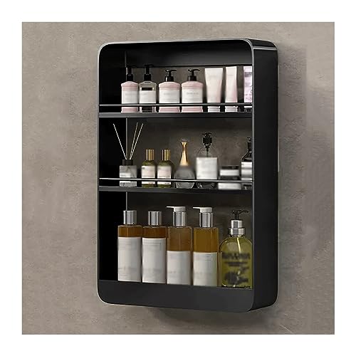 ZGHQHCDRH Dreistöckiges Badezimmerregal aus Metall zur Aufbewahrung von Kosmetika und Toilettenartikeln – kein Bohren erforderlich, stilvolles weißes Design(Black) von ZGHQHCDRH