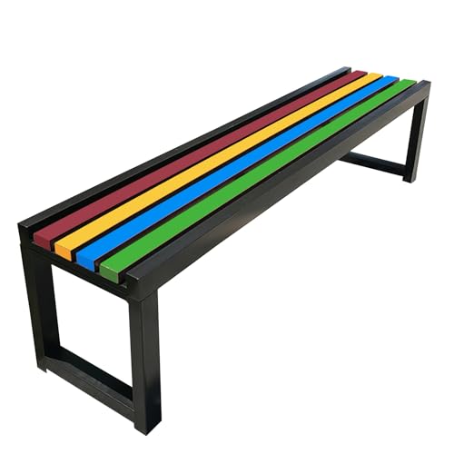 ZGHQHCDRH Gartenbank aus Metall ohne Rückenlehne – langlebige Sitzgelegenheiten im Freien for Balkon, Park und Schule(Black+Rainbow,40W150L45H) von ZGHQHCDRH