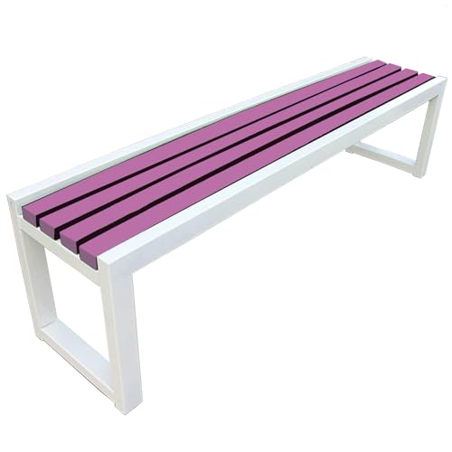 ZGHQHCDRH Gartenbank aus Metall ohne Rückenlehne – langlebige Sitzgelegenheiten im Freien for Balkon, Park und Schule(White+Purple,40W100L45H) von ZGHQHCDRH