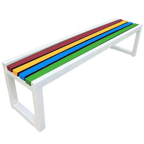 ZGHQHCDRH Gartenbank aus Metall ohne Rückenlehne – langlebige Sitzgelegenheiten im Freien for Balkon, Park und Schule(White+Rainbow,40W100L45H) von ZGHQHCDRH