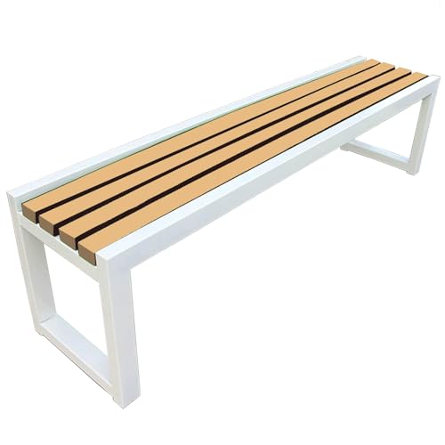 ZGHQHCDRH Gartenbank aus Metall ohne Rückenlehne – langlebige Sitzgelegenheiten im Freien for Balkon, Park und Schule(White+Wood,40W100L45H) von ZGHQHCDRH