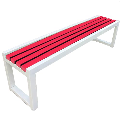 ZGHQHCDRH Gartenbank aus Metall ohne Rückenlehne – langlebige Sitzgelegenheiten im Freien for Balkon, Park und Schule(White+red,40W120L45H) von ZGHQHCDRH