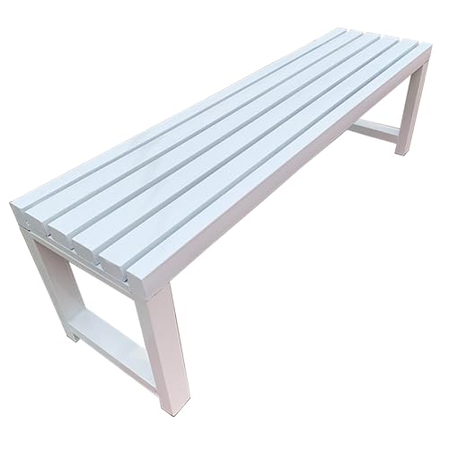 ZGHQHCDRH Gartenbank aus Metall ohne Rückenlehne – langlebige Sitzgelegenheiten im Freien for Balkon, Park und Schule(White,40W120L45H) von ZGHQHCDRH