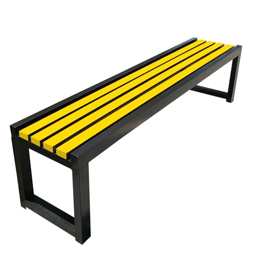 ZGHQHCDRH Gartenbank aus Metall ohne Rückenlehne – wetterfeste Sitzgelegenheiten im Freien for Balkon, Park und Schule(Black+Yellow,40W100L45H) von ZGHQHCDRH