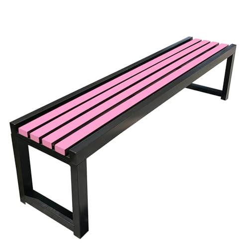 ZGHQHCDRH Gartenbank aus Metall ohne Rückenlehne – wetterfeste Sitzgelegenheiten im Freien for Balkon, Park und Schule(Black+pink,40W150L45H) von ZGHQHCDRH