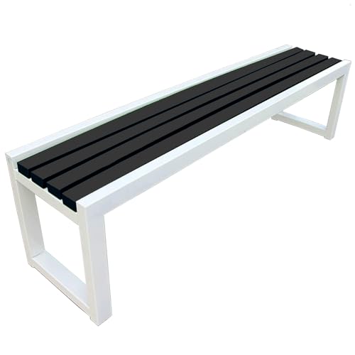 ZGHQHCDRH Gartenbank aus Metall ohne Rückenlehne – wetterfeste Sitzgelegenheiten im Freien for Balkon, Park und Schule(White+Black,40W100L45H) von ZGHQHCDRH