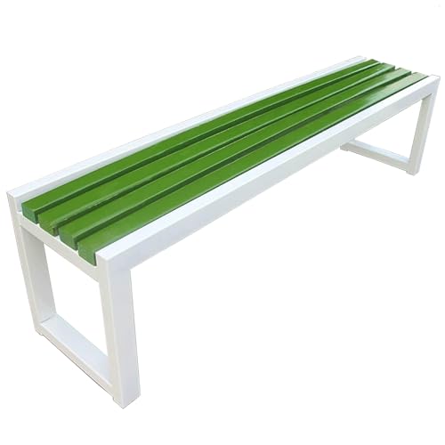 ZGHQHCDRH Gartenbank aus Metall ohne Rückenlehne – wetterfeste Sitzgelegenheiten im Freien for Balkon, Park und Schule(White+Green,40W150L45H) von ZGHQHCDRH