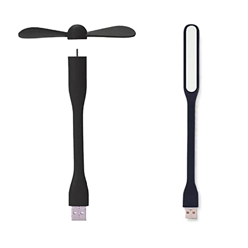 ZGHQHCDRH Handgehaltene Ventilatoren, Mini USB Fan Flexible Biegsamen Kühlung Tragbarer Lüfter Und USB LED Licht Lampe Für(Black) von ZGHQHCDRH