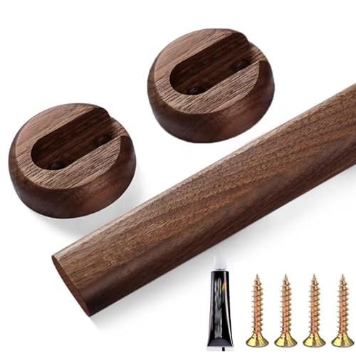 ZGHQHCDRH Kleiderstangenhalter aus Massivholz – Dicke Kleiderstange zum Aufhängen von Kleidung, natürliche Gardinenstange aus Holz mit Endstützen, Montage durch Kleben oder Schrauben von ZGHQHCDRH