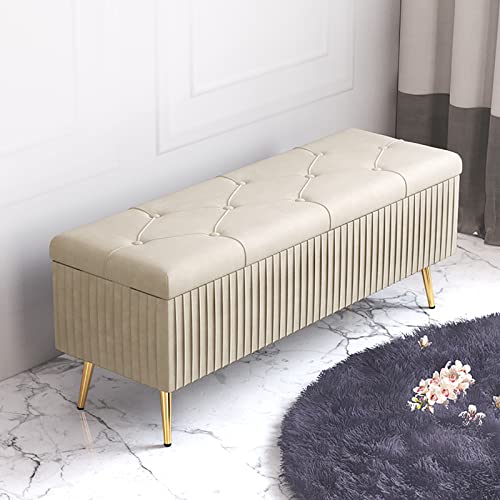 ZGHQHCDRH Schuhschrank, Gepolsterte Plüsch-Aufbewahrungsbanktruhe, Moderne Schuhbank im Eingangsbereich, gepolsterter Fußhocker for Schlafzimmer und Wohnzimmer(Beige,60x40x45cm(24x16x18inch)) von ZGHQHCDRH