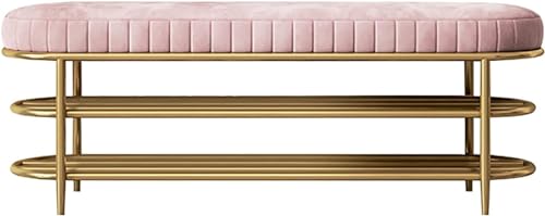 ZGHQHCDRH Schuhschrank, Schuhaufbewahrungsbank, Schuhorganisator for den Eingangsbereich mit Samtsitz und goldfarbenem Metallrahmen(Pink,80 * 35 * 45cm) von ZGHQHCDRH