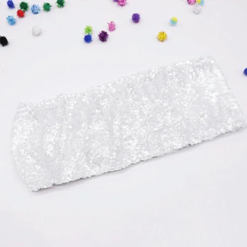 ZGHQHCDRH Stuhl-Schleifen, 10/50 Stück Gold Pailletten Stuhlschärpen Splitter Party Stuhl Dekor Stuhlband Hochzeit Gestreckte Stühle Schleife for Veranstaltungen Bankett(Matte White,10 pcs) von ZGHQHCDRH