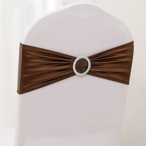 ZGHQHCDRH Stuhl-Schleifen, 10 Stück/50 Stück Metallic Gold Silber Stretch Spandex Stuhl Schärpe Gummiband Hochzeit Stuhl Fliege for Hotel Bankett Dekoration(Brown,50pcs) von ZGHQHCDRH