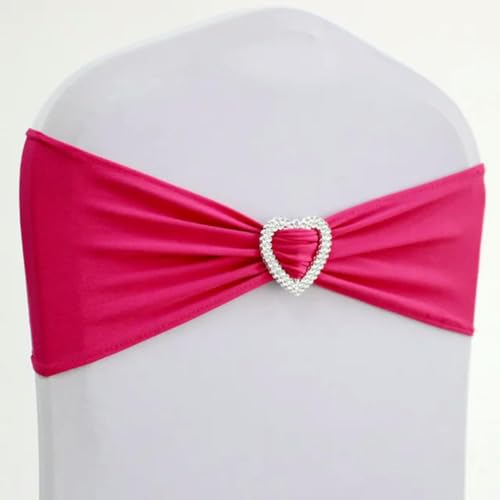 ZGHQHCDRH Stuhl-Schleifen, 10 Stück 50 Stück Stretch-Stuhlschärpenschleife mit Herzschnalle, elastisches Spandex-Hochzeitsstuhlband, Schärpenbänder(Fuchsia,50pcs) von ZGHQHCDRH