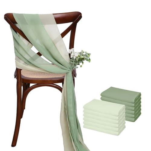 ZGHQHCDRH Stuhl-Schleifen, 12 Stück 17 x 275 cm rosa Chiffon-Stuhlschärpen, 12er-Set Stuhlschärpe, Hochzeitsstuhlhussen, Band, Hochzeit, Party, Gang, Stuhldekoration(Green Set) von ZGHQHCDRH