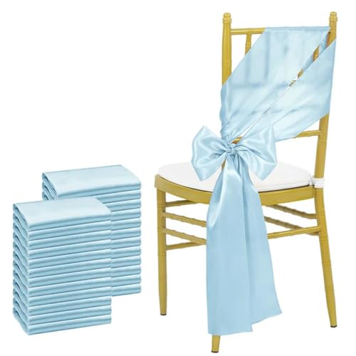ZGHQHCDRH Stuhl-Schleifen, 24 Stück 17 x 275 cm himmelblaue Satin-Stuhlschärpen Schleifen Stuhlhussenbänder for Hochzeitsbankett-Party-Event(Blue Sky) von ZGHQHCDRH