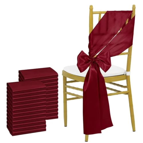 ZGHQHCDRH Stuhl-Schleifen, 24 Stück 17 x 275 cm himmelblaue Satin-Stuhlschärpen Schleifen Stuhlhussenbänder for Hochzeitsbankett-Party-Event(Dark Red) von ZGHQHCDRH