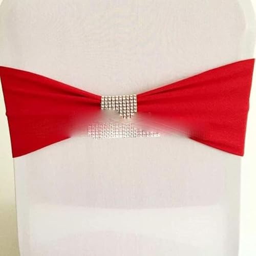 ZGHQHCDRH Stuhl-Schleifen, Stuhlschärpen, 10 Stück, elastische Stuhlschärpen aus Spandex, Schleifen mit Diamantschnalle, Hotel-Party-Event-Dekoration, Stretch-Hochzeitsstuhlschärpen-Krawatte(Red) von ZGHQHCDRH