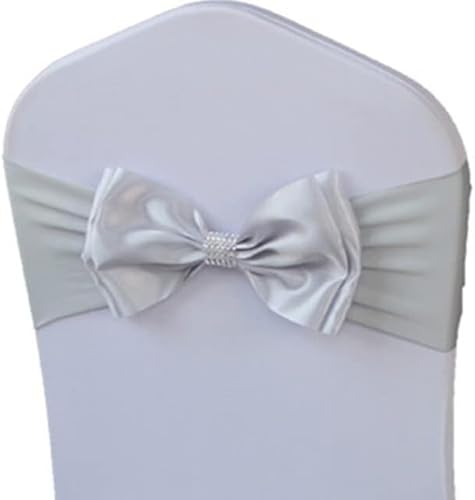 ZGHQHCDRH Stuhl-Schleifen, Stuhlschärpen, 10 Stück, gratis Binden, elastisches Spandex-Stuhlschärpenband mit Satinschleife, Party- und Hochzeitsdekoration, Stuhlschärpenband, Knoten(Silver Grey) von ZGHQHCDRH