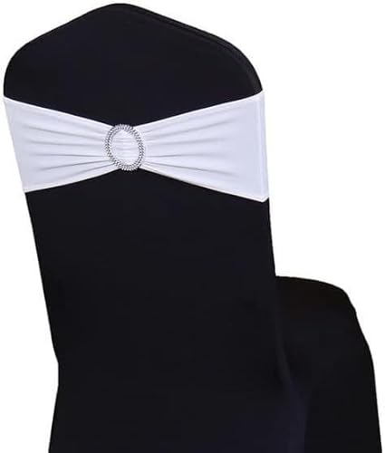 ZGHQHCDRH Stuhl-Schleifen, Stuhlschärpen, 100 Stück elastische Stuhlbänder aus Polyester-Spandex mit Ring for die Dekoration von Stuhlhussen bei Hochzeitsfeiern(White) von ZGHQHCDRH