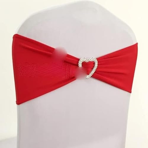 ZGHQHCDRH Stuhl-Schleifen, Stuhlschärpen, 50 Stück, Stuhlschleifen for Hochzeiten, elastisches Spandex-Stuhlband mit Herzschnalle for Hotel-Event-Party-Dekoration,(Red) von ZGHQHCDRH