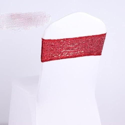 ZGHQHCDRH Stuhl-Schleifen, Stuhlschärpen, einseitige Pailletten-Stuhlschärpen for Hochzeitsdekorationen zu Hause und Bankette, glitzernde Stuhlschärpen, elastische Spandex-Bänder, 50 Stück(Red) von ZGHQHCDRH