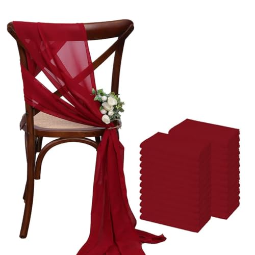 ZGHQHCDRH Stuhlschleifen， 24 Stück 17 x 275 cm Chiffon-Stuhlschärpen, 12 Sets weiße Stuhlschärpen, Hochzeits-Stuhlschärpen, Band, Hochzeit, Party, Gang, Stuhl-Dekoration(Dark Red) von ZGHQHCDRH