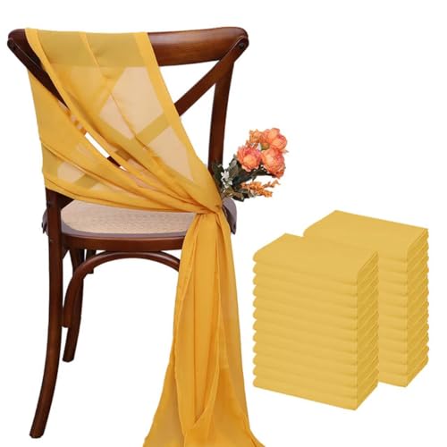 ZGHQHCDRH Stuhlschleifen, 24 Stück 17 x 275 cm Chiffon-Stuhlschärpen, 12 Sets weiße Stuhlschärpen, Hochzeits-Stuhlschärpen, Band, Hochzeit, Party, Gang, Stuhl-Dekoration(Yellow) von ZGHQHCDRH
