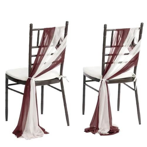ZGHQHCDRH Stuhlschleifen, 24 Stück 17 x 275 cm grüne Chiffon-Stuhlschärpen, 12 Sets Hochzeits-Stuhlschärpen, Band, Hochzeit, Party, Gang, Stuhl-Dekoration(White Dark Red) von ZGHQHCDRH