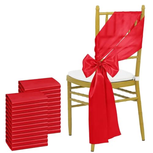 ZGHQHCDRH Stuhlschleifen, 24 Stück 17 x 275 cm himmelblaue Satin-Stuhlschärpen Schleifen Stuhlhussenbänder for Hochzeitsbankett-Party-Event(Red) von ZGHQHCDRH