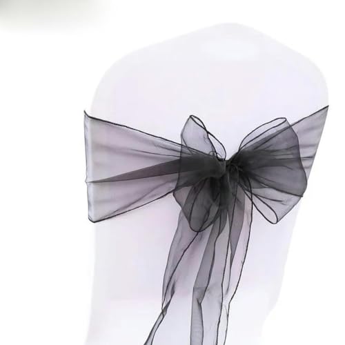 ZGHQHCDRH Stuhlschleifen, 25 Teile/Satz Transparente Organza Tull Stoff Stuhl Abdeckung Schärpe Bogen Schärpen Hochzeit Party Bankett Dekoration(Black) von ZGHQHCDRH