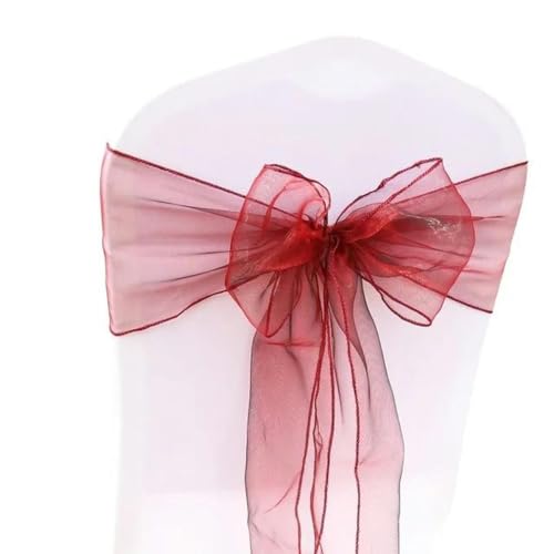 ZGHQHCDRH Stuhlschleifen, 25 Teile/Satz Transparente Organza Tull Stoff Stuhl Abdeckung Schärpe Bogen Schärpen Hochzeit Party Bankett Dekoration(Burgundy) von ZGHQHCDRH